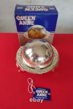 VINTAGE Silver Plated Roll Top QUEEN ANN GLOBE DISH Dome shaped + Original Box