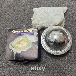 VINTAGE Silver Plated Roll Top QUEEN ANN GLOBE DISH Dome shaped + Original Box
