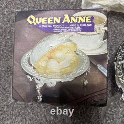 VINTAGE Silver Plated Roll Top QUEEN ANN GLOBE DISH Dome shaped + Original Box