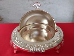 VINTAGE Silver Plated Roll Top QUEEN ANN GLOBE DISH Dome shaped + Original Box