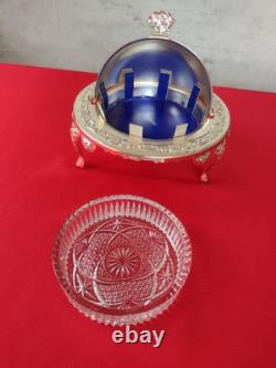 VINTAGE Silver Plated Roll Top QUEEN ANN GLOBE DISH Dome shaped + Original Box