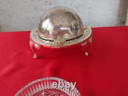 VINTAGE Silver Plated Roll Top QUEEN ANN GLOBE DISH Dome shaped + Original Box