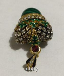 VTG Silver Crown Egg Pendant Enamel Genune Garnet & Malachite. 21g. Gold Plate