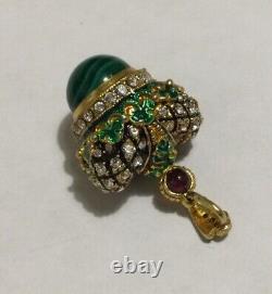 VTG Silver Crown Egg Pendant Enamel Genune Garnet & Malachite. 21g. Gold Plate
