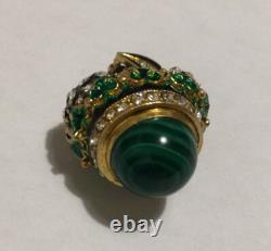 VTG Silver Crown Egg Pendant Enamel Genune Garnet & Malachite. 21g. Gold Plate