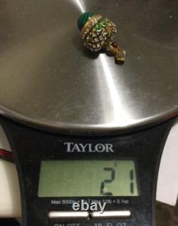 VTG Silver Crown Egg Pendant Enamel Genune Garnet & Malachite. 21g. Gold Plate