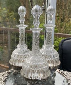 V. RARE 19th C Victorian Silver Plated Fitted TRIPLE Decanter Tantalus Stand