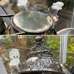 V. RARE 19th C Victorian Silver Plated Fitted TRIPLE Decanter Tantalus Stand