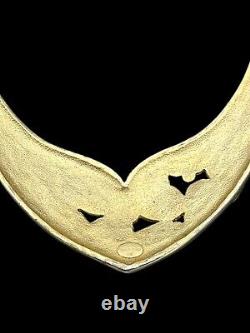 Valentino Gold Vintage Etched Flower Rhinestone Hinged Bib Necklace
