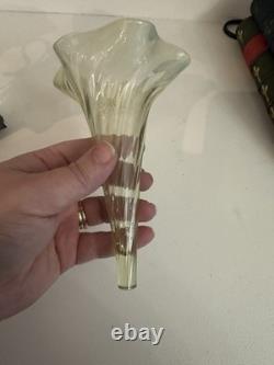 Vaseline Uranium Glass Antique Epergine With Silver Plated Base 4 Flutes