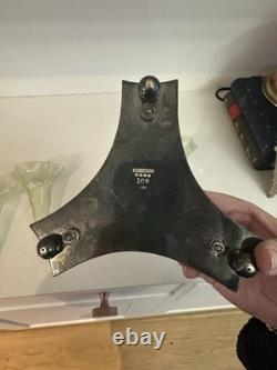 Vaseline Uranium Glass Antique Epergine With Silver Plated Base 4 Flutes