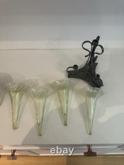 Vaseline Uranium Glass Antique Epergine With Silver Plated Base 4 Flutes