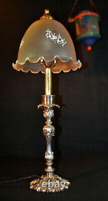 Victorian 1850 silver plated art nouveau Commutative lamp Latin motto & Hallmark