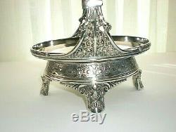 Victorian Aesthetic Meriden Silver Plate Brides Basket Blue Glass Enamel Bowl