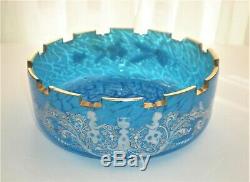 Victorian Aesthetic Meriden Silver Plate Brides Basket Blue Glass Enamel Bowl