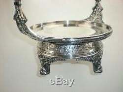 Victorian Aesthetic Meriden Silver Plate Brides Basket Blue Glass Enamel Bowl
