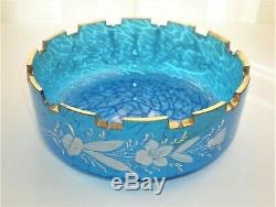 Victorian Aesthetic Meriden Silver Plate Brides Basket Blue Glass Enamel Bowl