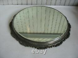 Victorian Antique 16 Silver Plated Plateau Mirror Tray Beveled edge Filigree