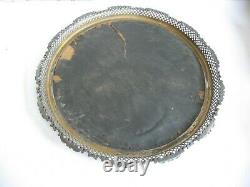 Victorian Antique 16 Silver Plated Plateau Mirror Tray Beveled edge Filigree