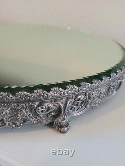 Victorian Antique Large 16 Silver Plated Plateau Mirror Tray Beveled Free ship