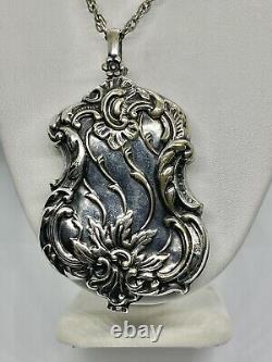 Victorian Art Nouveau Silver Plate Chatelaine Mirror Locket Pendant Necklace