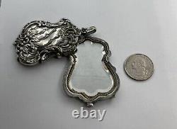 Victorian Art Nouveau Silver Plate Chatelaine Mirror Locket Pendant Necklace