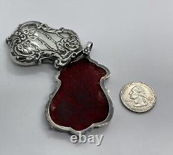 Victorian Art Nouveau Silver Plate Chatelaine Mirror Locket Pendant Necklace