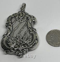 Victorian Art Nouveau Silver Plate Chatelaine Mirror Locket Pendant Necklace