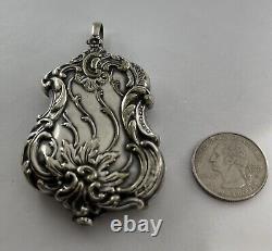 Victorian Art Nouveau Silver Plate Chatelaine Mirror Locket Pendant Necklace