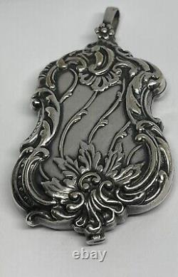 Victorian Art Nouveau Silver Plate Chatelaine Mirror Locket Pendant Necklace