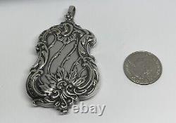 Victorian Art Nouveau Silver Plate Chatelaine Mirror Locket Pendant Necklace