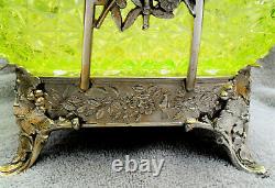 Victorian Brides Basket Albany Silverplate Co Square Yellow Vaseline Glass Rare