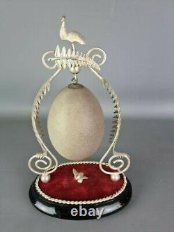 Victorian Emu Egg In Silver Plated Decorative Mount Antique 19th Century