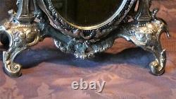 Victorian Italian Ornate Silver Plated Tilt Swival Vanity Table Mirror