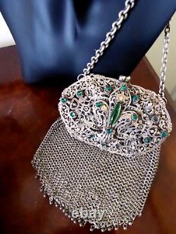 Victorian Jewelled Purse Silver Plated Filigree Fleur de Lys Design