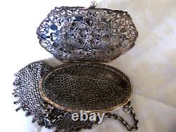 Victorian Jewelled Purse Silver Plated Filigree Fleur de Lys Design