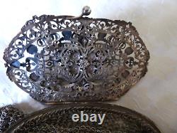 Victorian Jewelled Purse Silver Plated Filigree Fleur de Lys Design