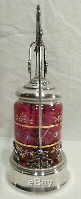 Victorian Pickle Castor Eagle Silver Plate Co. Cranberry Glass H. P. Enamel