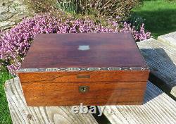 Victorian Rosewood & Silver Plated Writing Slope with Two Inkwells, Unusual Rule