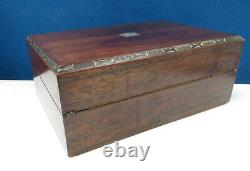 Victorian Rosewood & Silver Plated Writing Slope with Two Inkwells, Unusual Rule