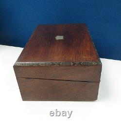 Victorian Rosewood & Silver Plated Writing Slope with Two Inkwells, Unusual Rule