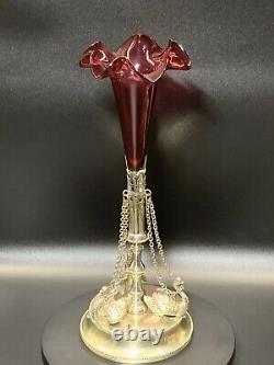 Victorian Silver Plate And Cranberry Glass Epergne