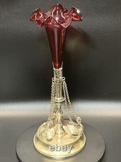 Victorian Silver Plate And Cranberry Glass Epergne