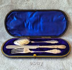 Victorian Silver Plated, Cased 3 Piece Christening Set
