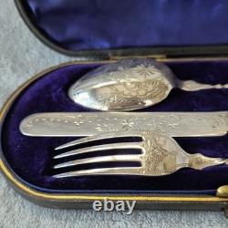 Victorian Silver Plated, Cased 3 Piece Christening Set