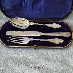 Victorian Silver Plated, Cased 3 Piece Christening Set