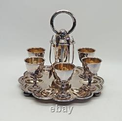 Victorian Silver Plated Egg Cups & Spoons Stand Set Sheffield Henry Atkin C1880
