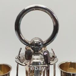 Victorian Silver Plated Egg Cups & Spoons Stand Set Sheffield Henry Atkin C1880