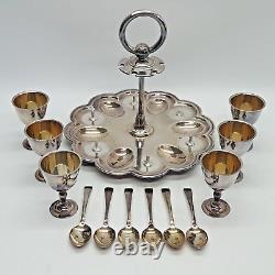 Victorian Silver Plated Egg Cups & Spoons Stand Set Sheffield Henry Atkin C1880