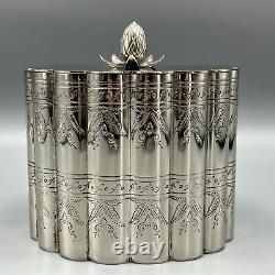 Victorian Silver Plated Tea Caddy Cannister Scalloped Body Lidded Chased Antique